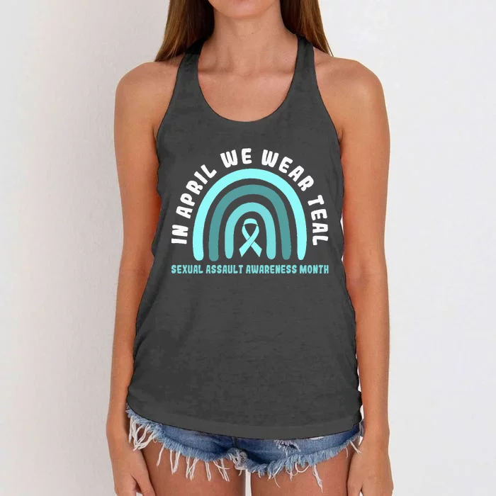 In April We Wear Teal Sexual Assault Awareness Month Women's Knotted Racerback Tank