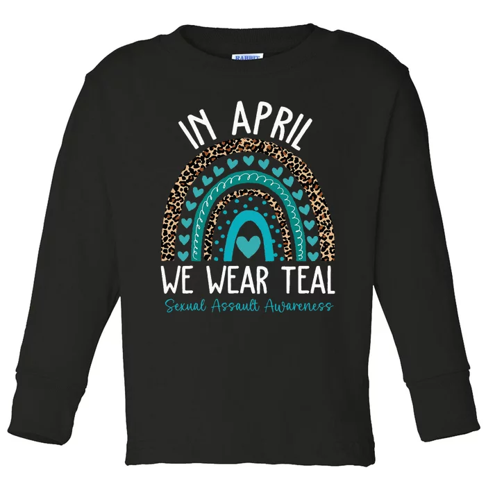 In April We Wear Teal Sexual Assault Awareness Month Toddler Long Sleeve Shirt