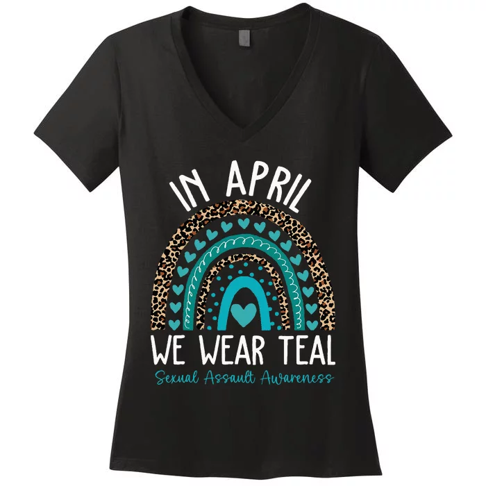 In April We Wear Teal Sexual Assault Awareness Month Women's V-Neck T-Shirt