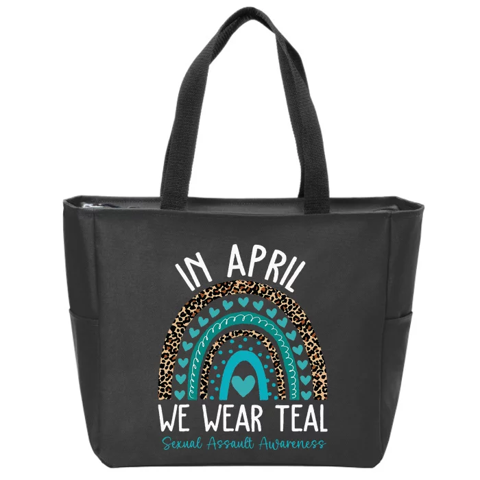 In April We Wear Teal Sexual Assault Awareness Month Zip Tote Bag