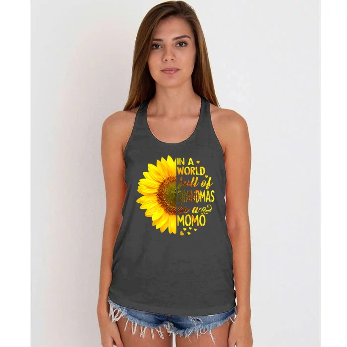 In A World Full Of Grandmas Be Momo Sunflower MotherS Day Women's Knotted Racerback Tank