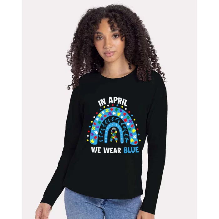 In April We Wear Blue Rainbow Womens Cotton Relaxed Long Sleeve T-Shirt