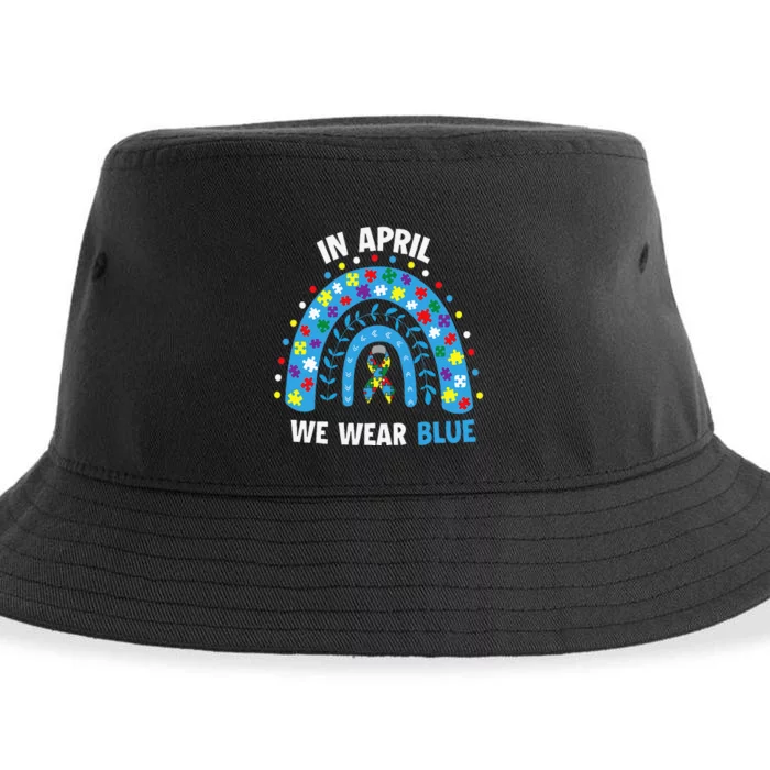 In April We Wear Blue Rainbow Sustainable Bucket Hat