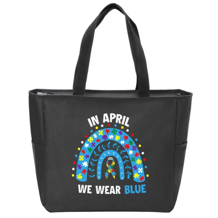 In April We Wear Blue Rainbow Zip Tote Bag