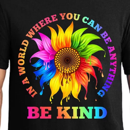 In A World Where You Can Be Anything BE KIND LGBT Rainbow Pajama Set