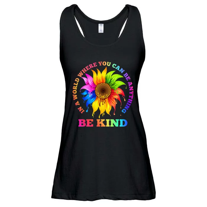 In A World Where You Can Be Anything BE KIND LGBT Rainbow Ladies Essential Flowy Tank