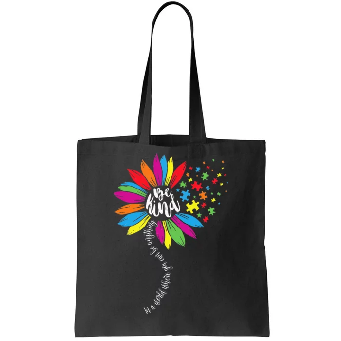 In A World You Can Sunflower Autism Awareness Be Kind Puzzle Tote Bag