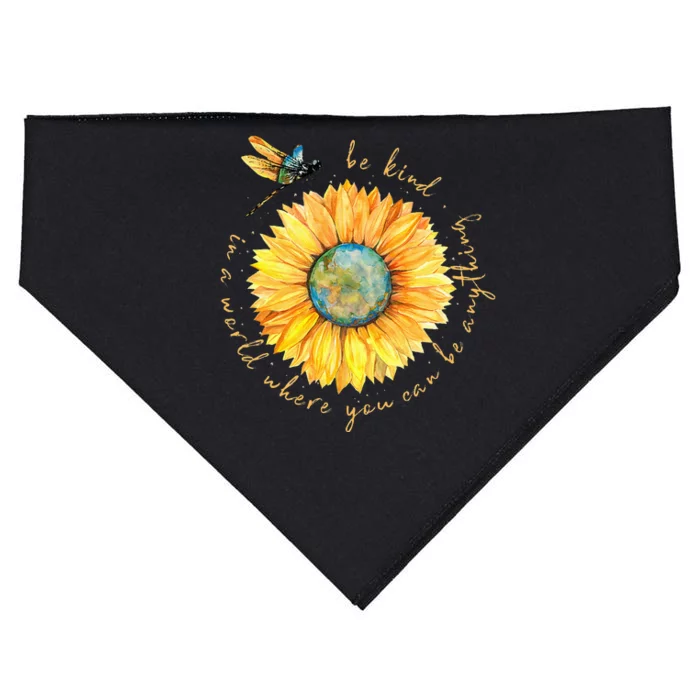 In A World Where You Can Be Anything Be Kind Sunflower USA-Made Doggie Bandana