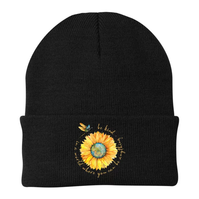 In A World Where You Can Be Anything Be Kind Sunflower Knit Cap Winter Beanie