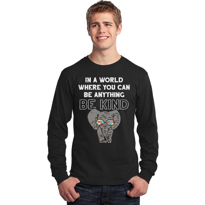 In A World Anything Be Kind Cute Autism Elephant Gift Tall Long Sleeve T-Shirt