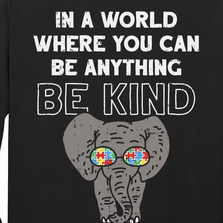 In A World Anything Be Kind Cute Autism Elephant Gift Tall Long Sleeve T-Shirt