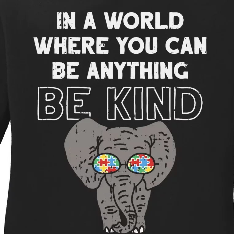 In A World Anything Be Kind Cute Autism Elephant Gift Ladies Long Sleeve Shirt