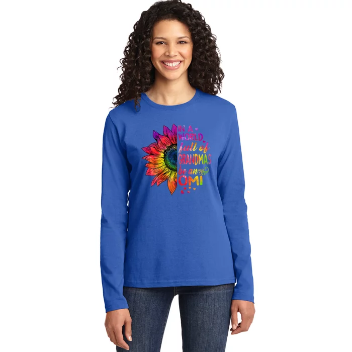 In A World Full Of Grandmas Be Omi Sunflower Christmas Gift Ladies Long Sleeve Shirt