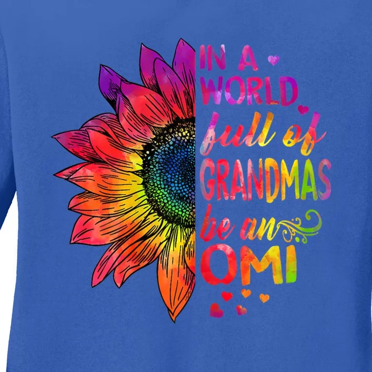 In A World Full Of Grandmas Be Omi Sunflower Christmas Gift Ladies Long Sleeve Shirt