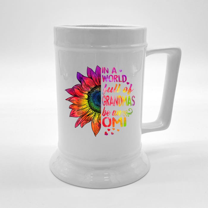 In A World Full Of Grandmas Be Omi Sunflower Christmas Gift Front & Back Beer Stein