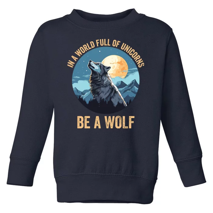 In A World Full Of Unicorns Be A Wolf Wolf In Moon Light Howling Wolf Lover Toddler Sweatshirt