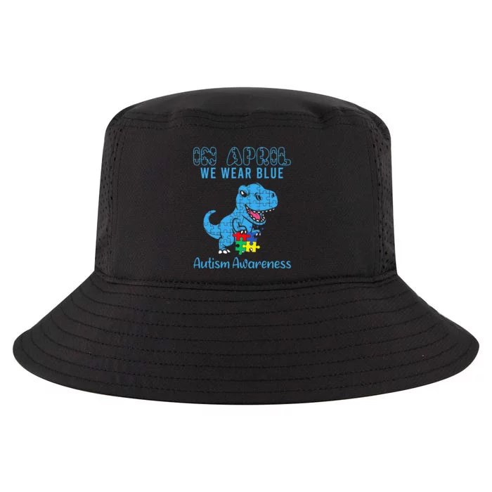 In April We Wear Blue Autism Awareness Month Dinosaur T-Rex Cool Comfort Performance Bucket Hat