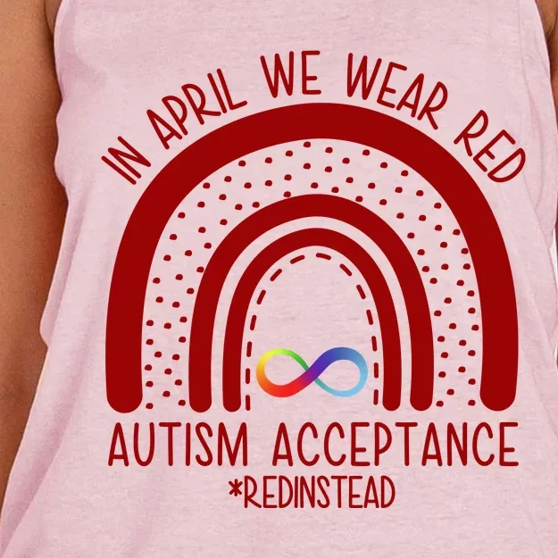 In April We Wear Red Autism Acceptance Red Instead Rainbow Women's Knotted Racerback Tank