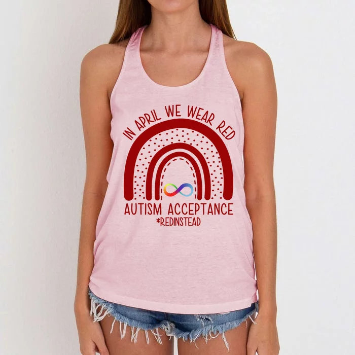 In April We Wear Red Autism Acceptance Red Instead Rainbow Women's Knotted Racerback Tank