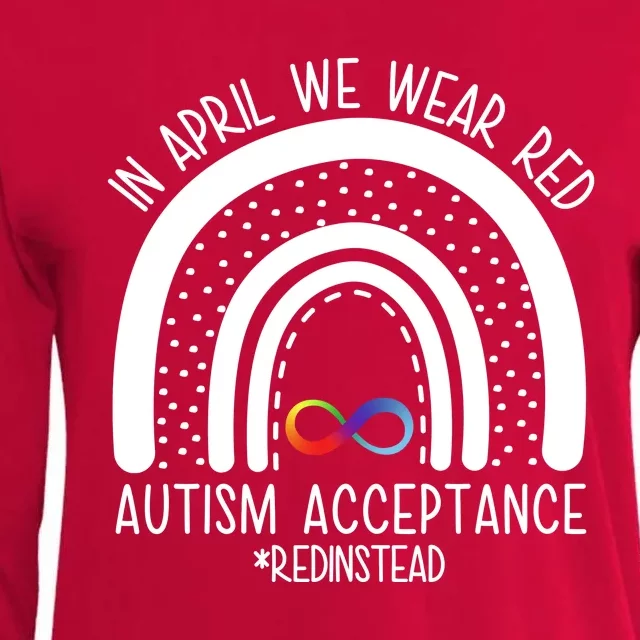 In April We Wear Red Autism Acceptance Red Instead Rainbow Womens Cotton Relaxed Long Sleeve T-Shirt