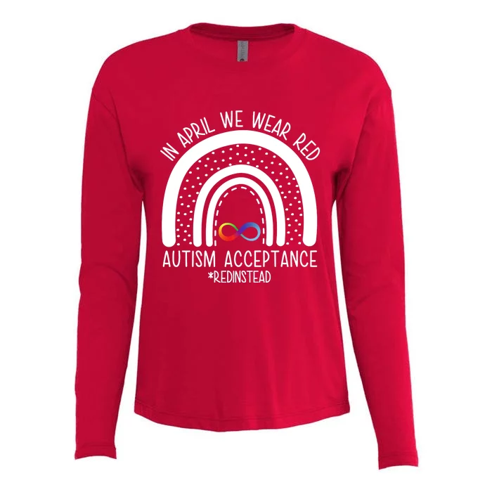 In April We Wear Red Autism Acceptance Red Instead Rainbow Womens Cotton Relaxed Long Sleeve T-Shirt