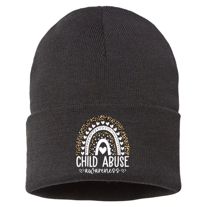 In April We Wear Blue Cool Child Abuse Prevention Awareness Sustainable Knit Beanie