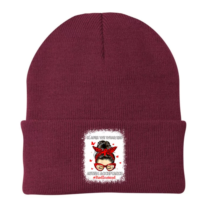 In April We Wear Red Autism Awareness Acceptance Red Instead Knit Cap Winter Beanie