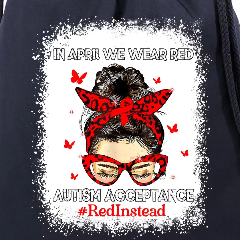 In April We Wear Red Autism Awareness Acceptance Red Instead Drawstring Bag