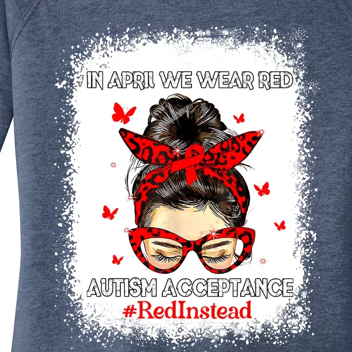 In April We Wear Red Autism Awareness Acceptance Red Instead Women's Perfect Tri Tunic Long Sleeve Shirt