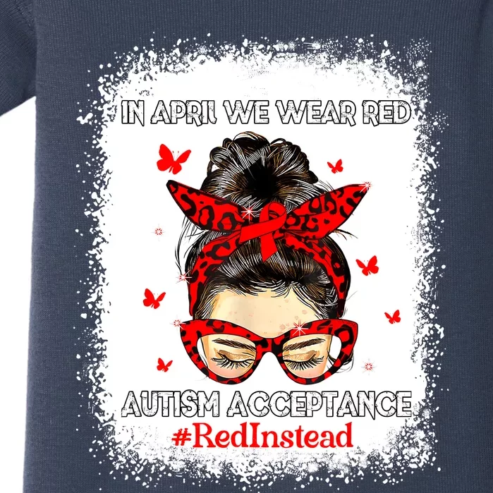 In April We Wear Red Autism Awareness Acceptance Red Instead Baby Bodysuit