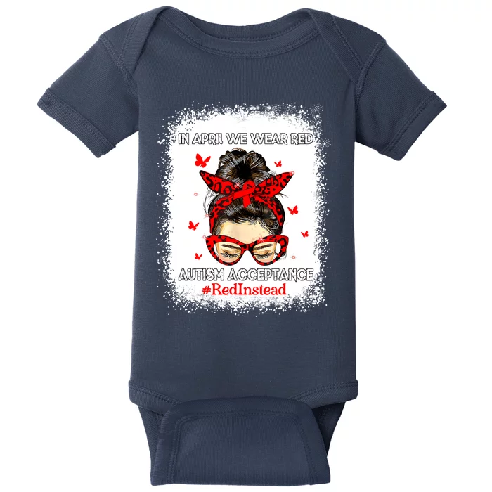 In April We Wear Red Autism Awareness Acceptance Red Instead Baby Bodysuit