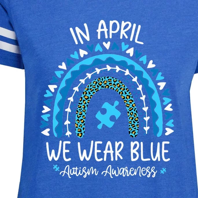 In April We Wear Blue Rainbow Autism Awareness Month Enza Ladies Jersey Football T-Shirt