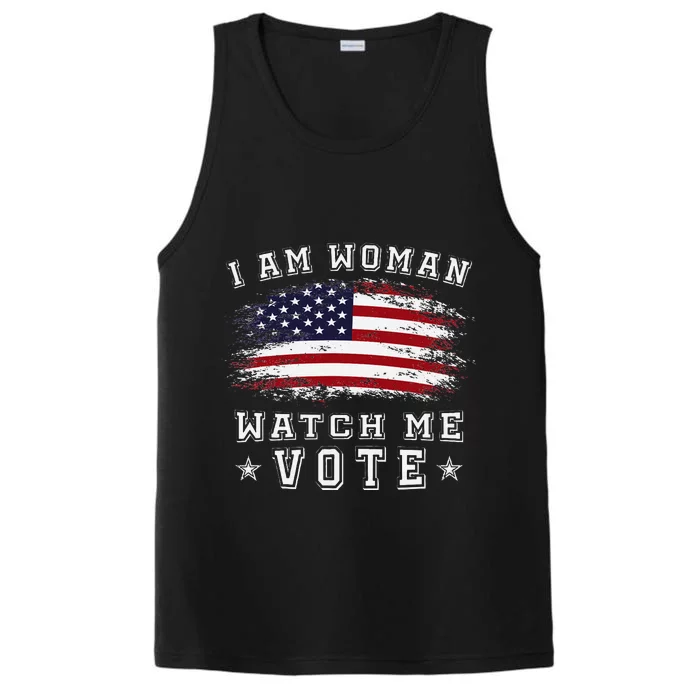 I Am Woman Watch Me Vote American Flag Performance Tank