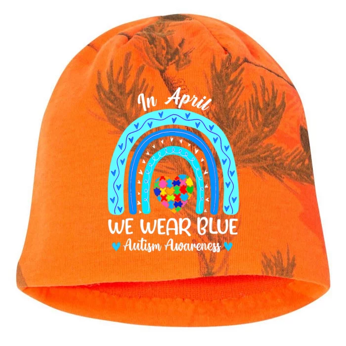 In April We Wear Blue Autism Awareness Month Puzzle Rainbow Kati - Camo Knit Beanie