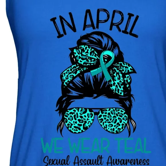 In April We Wear Teal Sexual Assault Awareness Messy Bun Gift Ladies Essential Flowy Tank