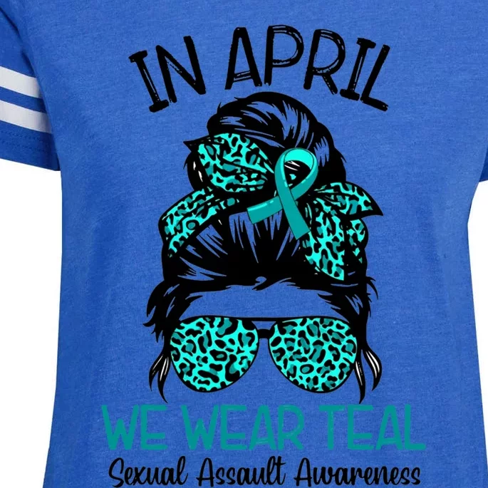 In April We Wear Teal Sexual Assault Awareness Messy Bun Gift Enza Ladies Jersey Football T-Shirt