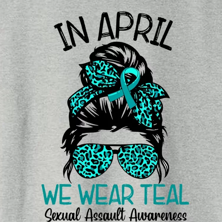 In April We Wear Teal Sexual Assault Awareness Messy Bun Gift Women's Crop Top Tee