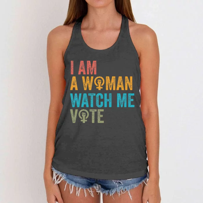 I Am Woman Watch Me Vote Vintage Women's Knotted Racerback Tank