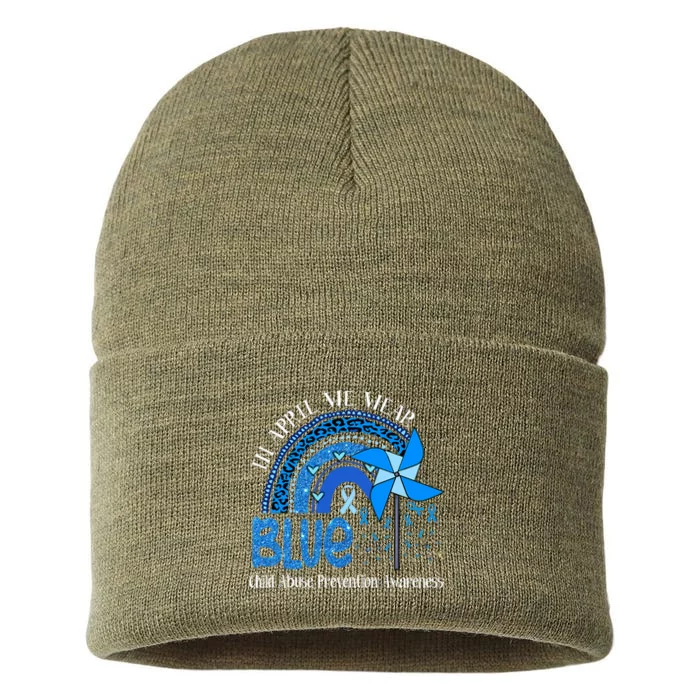 In April We Wear Blue For Child Abuse Prevention Awareness Sustainable Knit Beanie