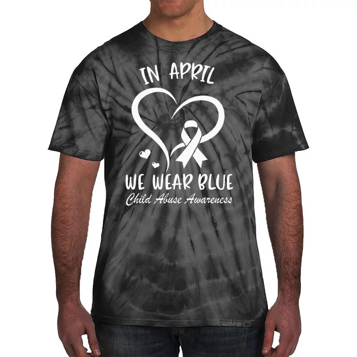 In April We Wear Blue Child Abuse Prevention Awareness Heart Tie-Dye T-Shirt