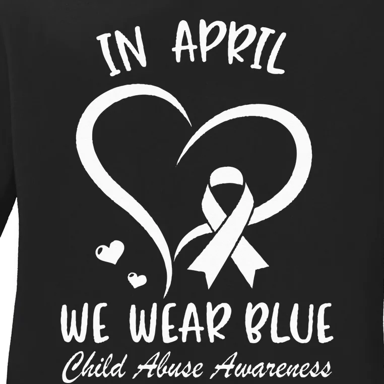 In April We Wear Blue Child Abuse Prevention Awareness Heart Ladies Long Sleeve Shirt