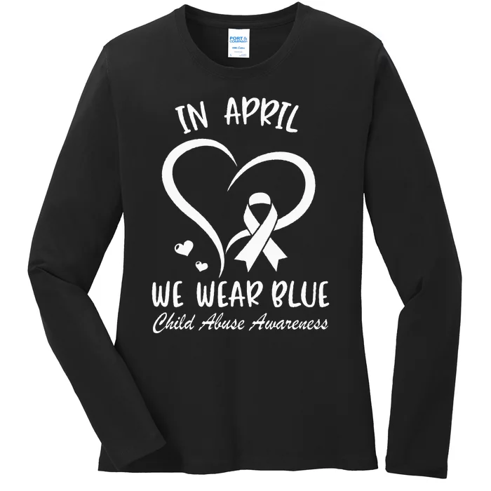 In April We Wear Blue Child Abuse Prevention Awareness Heart Ladies Long Sleeve Shirt