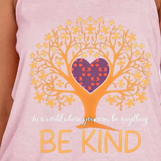 In A World Where You Can Be Anything Be Kind Tree Of Life Cute Gift Women's Knotted Racerback Tank