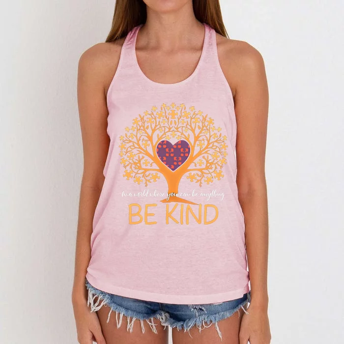 In A World Where You Can Be Anything Be Kind Tree Of Life Cute Gift Women's Knotted Racerback Tank