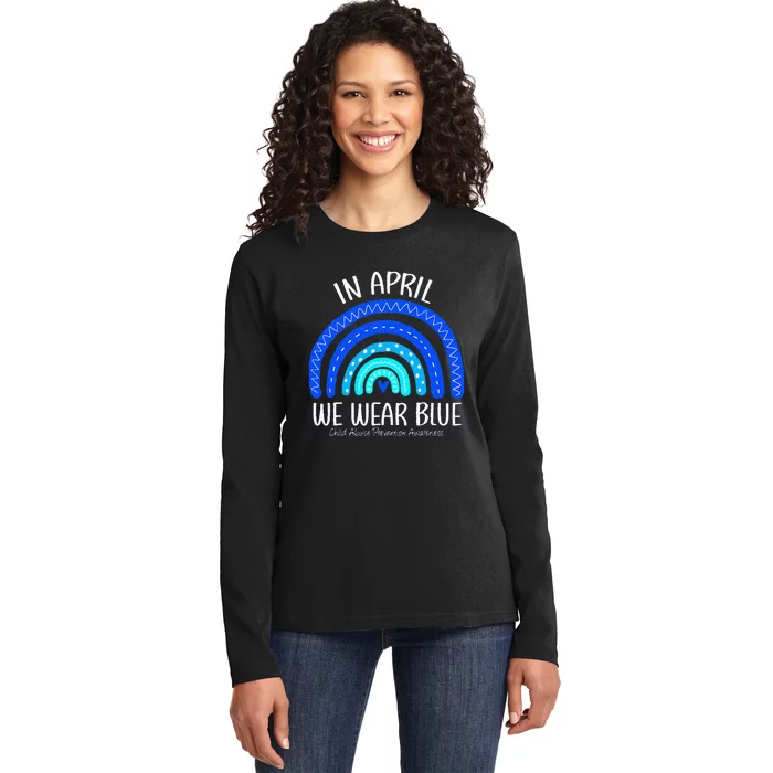 In April We Wear Blue Child Abuse Prevention Awareness Ladies Long Sleeve Shirt