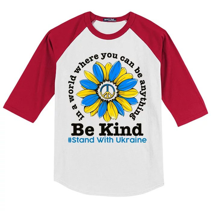 In A World Where You Can Be Anything Be Kind # Stand With Ukraine Kids Colorblock Raglan Jersey