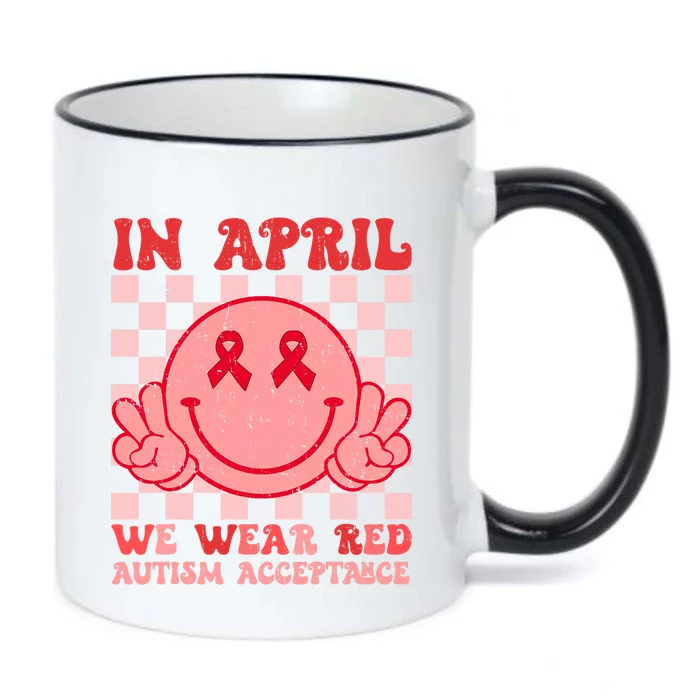 In April We Wear Red Instead Autism People Acceptance Black Color Changing Mug