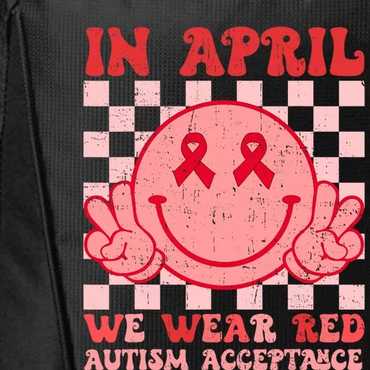 In April We Wear Red Instead Autism People Acceptance City Backpack