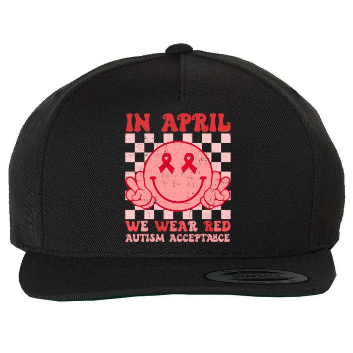 In April We Wear Red Instead Autism People Acceptance Wool Snapback Cap