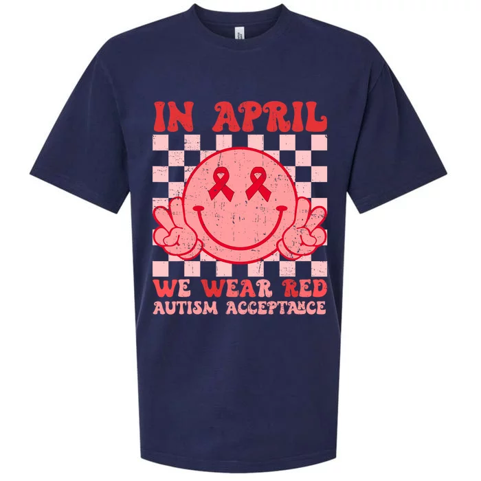 In April We Wear Red Instead Autism People Acceptance Sueded Cloud Jersey T-Shirt